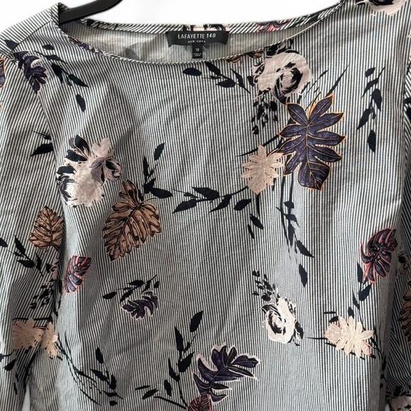 Lafayette148 Anthropolgie Blue & white striped boat neck blouse | size 10 - Picture 3 of 3